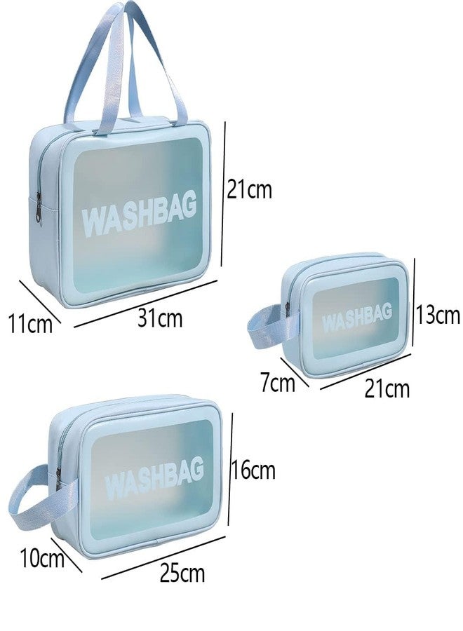 KEETLY | Wash Bag Pouch for Travel Kit Toiletry Bag Cosmetic Bag Make Up Box for Brushes, Accessories with Handle, Large Capacity Translucent Waterproof Travel Storage Organizer Set of 1 (Blue) - Image 3